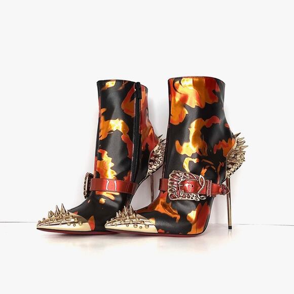 Christian Louboutin Womenphis 100 Spike Logo Buckle Stiletto Heeled Boots 40 - Picture 1 of 9
